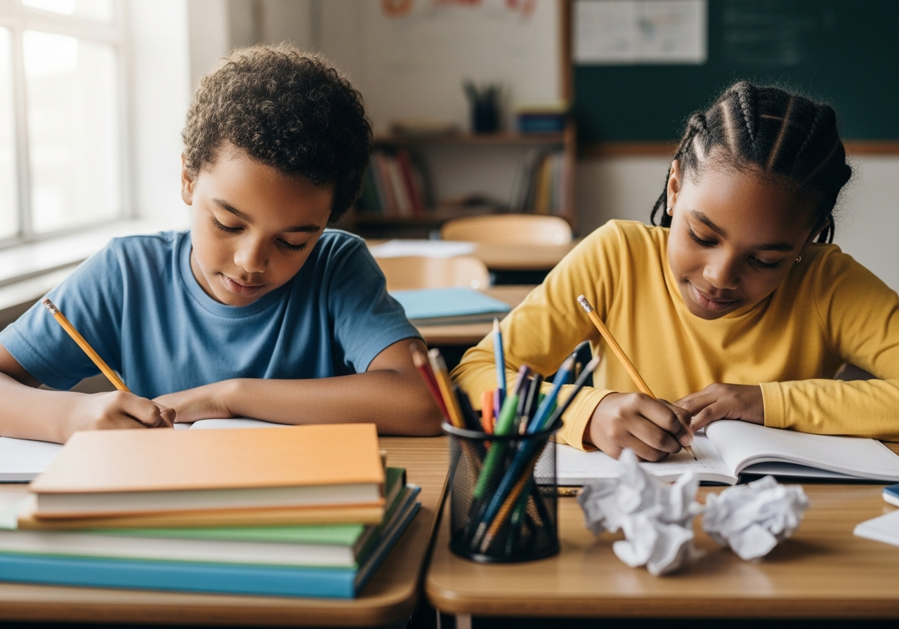 Children focused on learning together